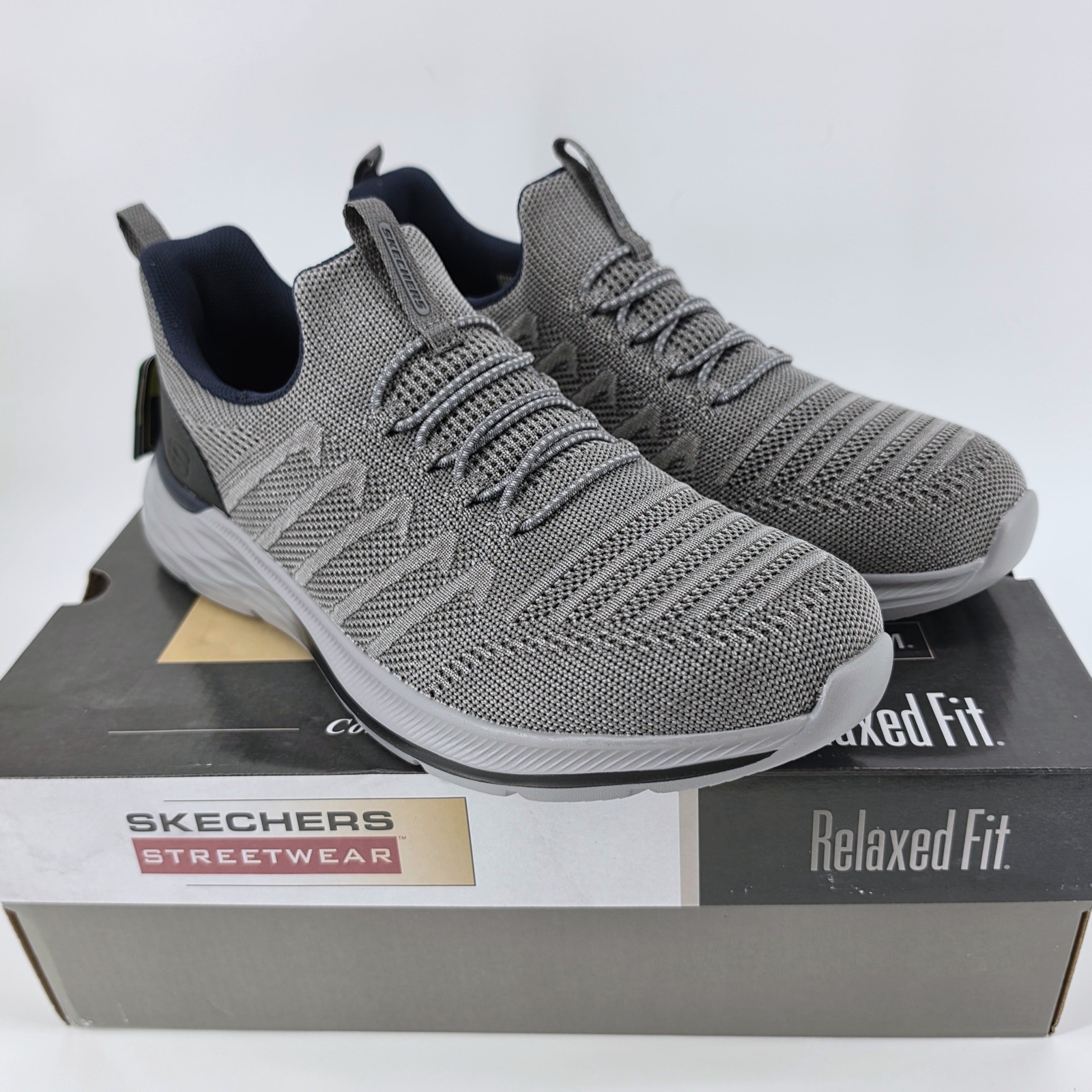 Skechers Men Garner Crispin Knit Grey 10 Relaxed Fit Slip On Vegan Sneakers
